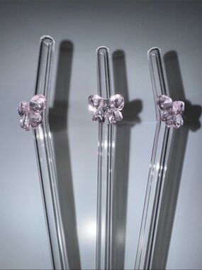 Pink Bow Glass Straws Set | Coquette Pastel Kitchen Decor